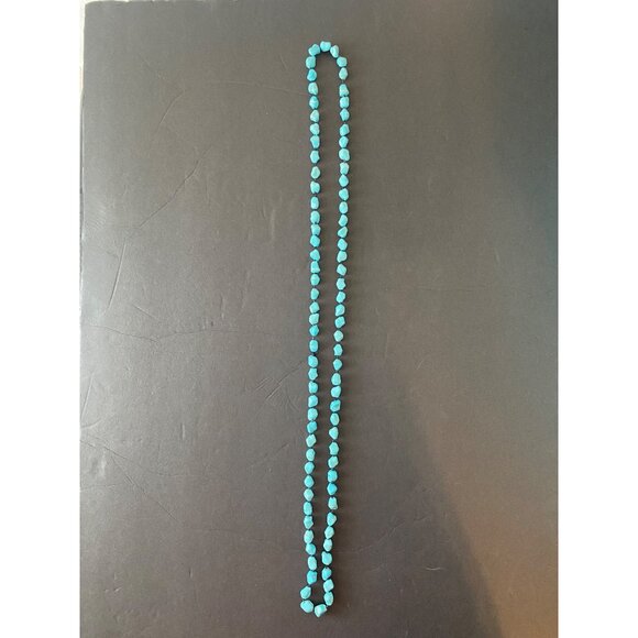 Hand Tied Artisan Turquoise Necklace .5" Stones 45" Strand - Picture 1 of 3